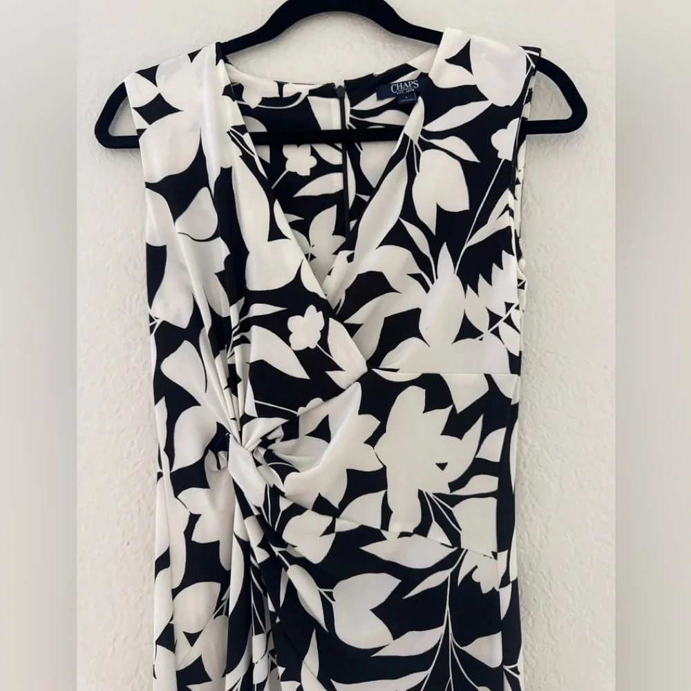 Chaps Black White Floral Dress Size 4 Chic Evening Cocktail - Picture 7 of 9